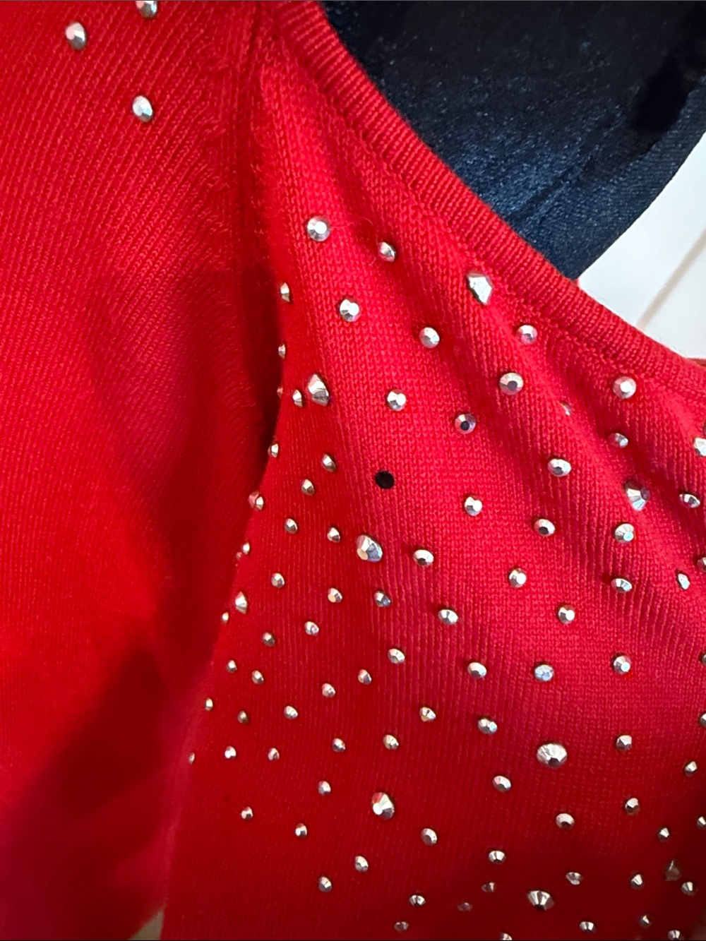 Red Cold-Shoulder Rhinestone Knit Top - Picture 6 of 6